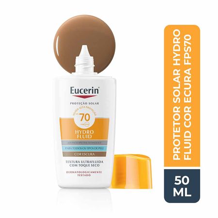 Eucerin Sun Protetor Solar Facial com Cor Hydro Fluid FPS70 Escura